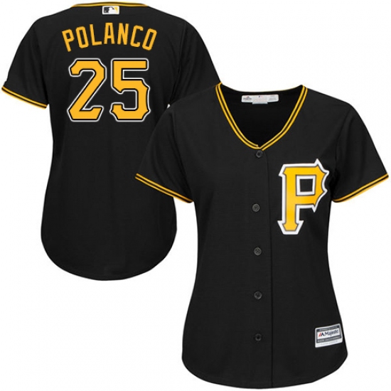 Women's Majestic Pittsburgh Pirates 25 Gregory Polanco Authentic Black Alternate Cool Base MLB Jersey