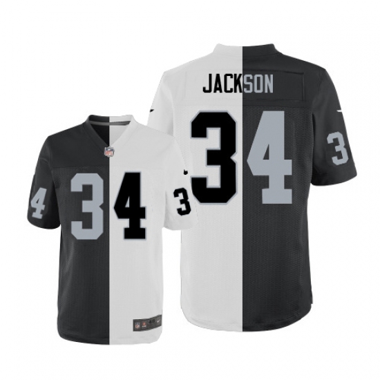 Men's Nike Oakland Raiders 34 Bo Jackson Elite Black/White Split Fashion NFL Jersey