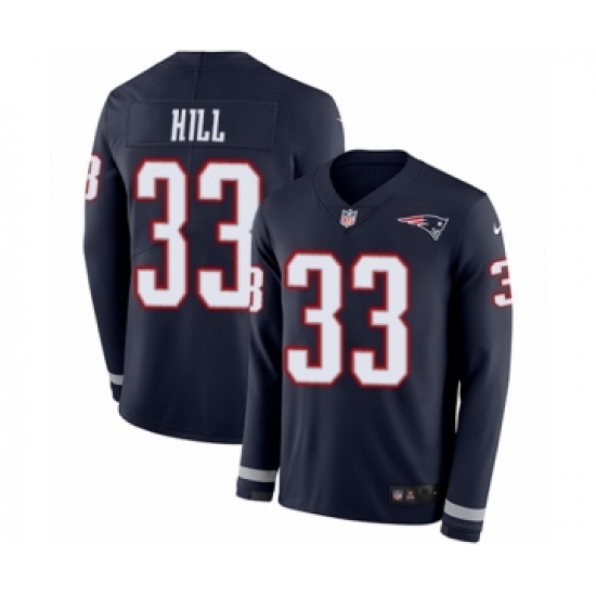 Men's Nike New England Patriots 33 Jeremy Hill Limited Navy Blue Therma Long Sleeve NFL Jersey