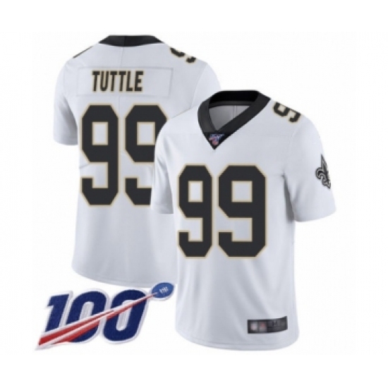 Men's New Orleans Saints 99 Shy Tuttle White Vapor Untouchable Limited Player 100th Season Football Jersey