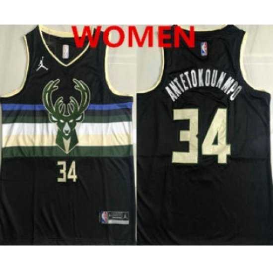 Women's Milwaukee Bucks 34 Giannis Antetokounmpo Black 2021 Brand Jordan AU Stitched Jersey
