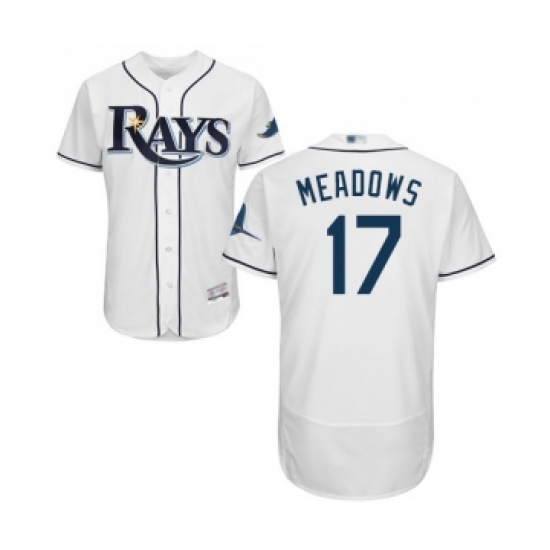 Men's Tampa Bay Rays 17 Austin Meadows Home White Home Flex Base Authentic Collection Baseball Jersey