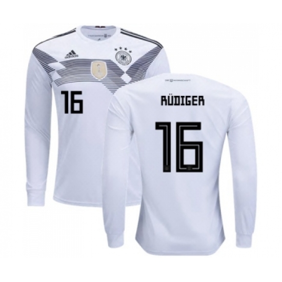 Germany 16 Rudiger White Home Long Sleeves Soccer Country Jersey