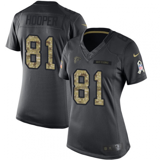 Women's Nike Atlanta Falcons 81 Austin Hooper Limited Black 2016 Salute to Service NFL Jersey