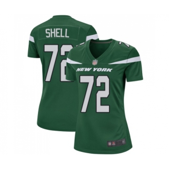 Women's New York Jets 72 Brandon Shell Game Green Team Color Football Jersey