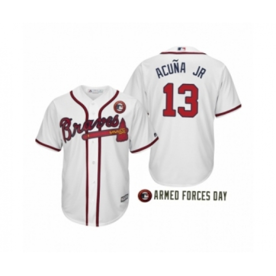 Youth 2019 Armed Forces Day Ronald Acuna Jr. 13 Atlanta Braves White Cool Base Jersey