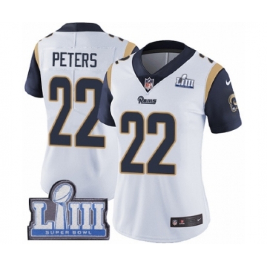 Women's Nike Los Angeles Rams 22 Marcus Peters White Vapor Untouchable Limited Player Super Bowl LIII Bound NFL Jersey