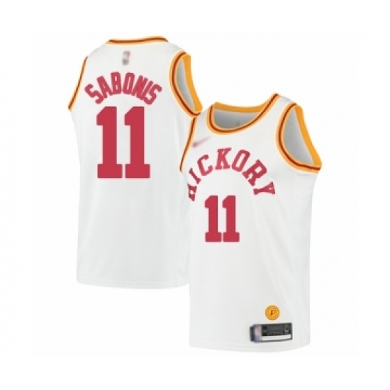 Men's Indiana Pacers 11 Domantas Sabonis Authentic White Hardwood Classics Basketball Jersey