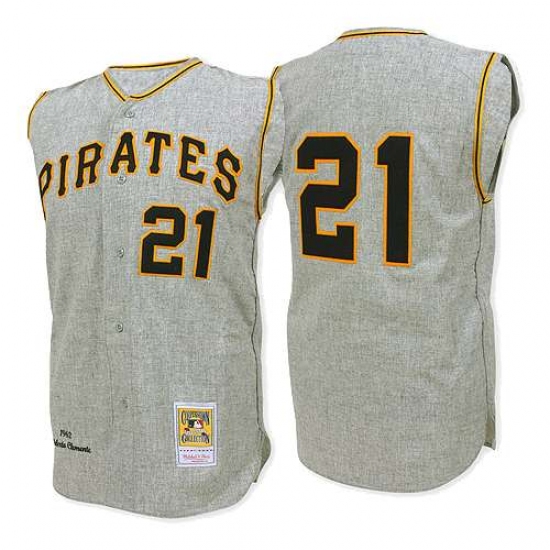 Men's Mitchell and Ness 1962 Pittsburgh Pirates 21 Roberto Clemente Replica Grey Throwback MLB Jersey