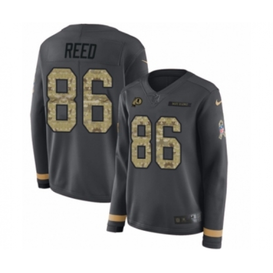 Women's Nike Washington Redskins 86 Jordan Reed Limited Black Salute to Service Therma Long Sleeve NFL Jersey