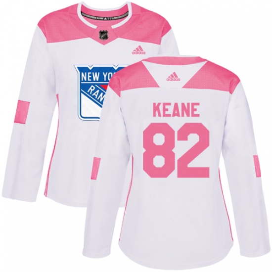 Women's Adidas New York Rangers 82 Joey Keane Authentic White Pink Fashion NHL Jersey