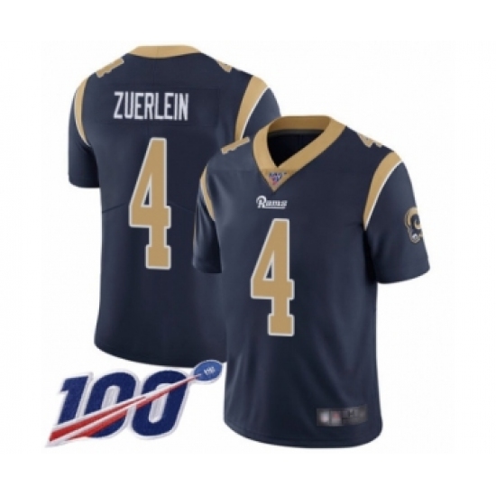 Men's Los Angeles Rams 4 Greg Zuerlein Navy Blue Team Color Vapor Untouchable Limited Player 100th Season Football Jersey