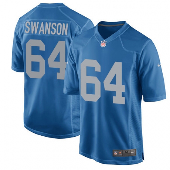 Men's Nike Detroit Lions 64 Travis Swanson Game Blue Alternate NFL Jersey