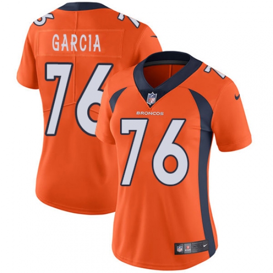 Women's Nike Denver Broncos 76 Max Garcia Orange Team Color Vapor Untouchable Limited Player NFL Jersey