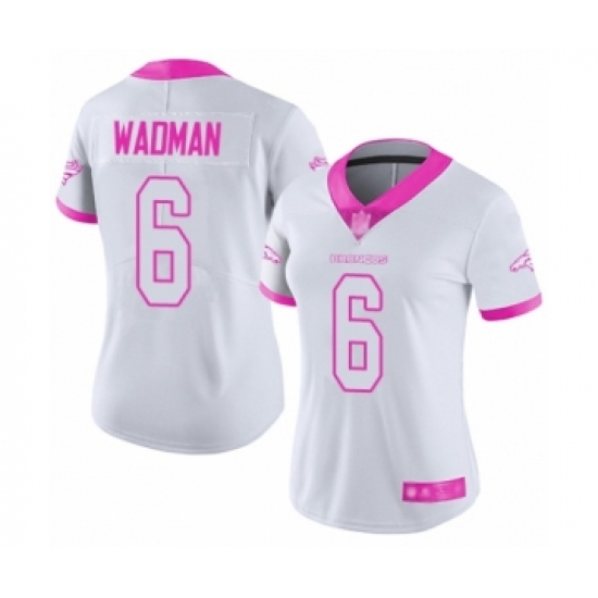 Women's Denver Broncos 6 Colby Wadman Limited White Pink Rush Fashion Football Jersey