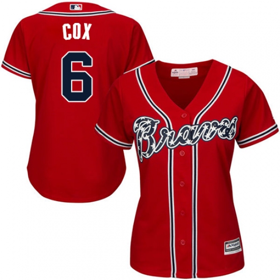 Women's Majestic Atlanta Braves 6 Bobby Cox Authentic Red Alternate Cool Base MLB Jersey