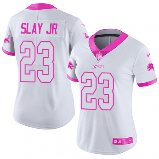 Women's Nike Detroit Lions 23 Darius Slay Limited White/Pink Rush Fashion NFL Jersey