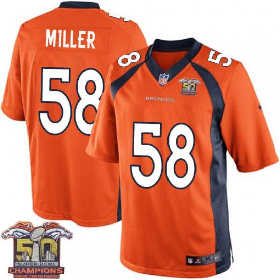 Youth Nike Denver Broncos 58 Von Miller Elite Orange Team Color Super Bowl 50 Champions NFL Jersey
