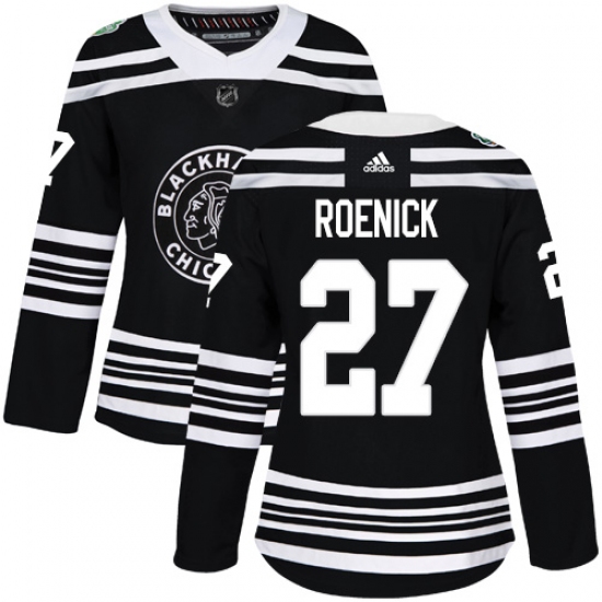 Women's Adidas Chicago Blackhawks 27 Jeremy Roenick Authentic Black 2019 Winter Classic NHL Jersey
