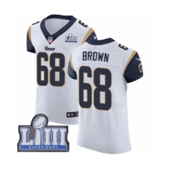 Men's Nike Los Angeles Rams 68 Jamon Brown White Vapor Untouchable Elite Player Super Bowl LIII Bound NFL Jersey