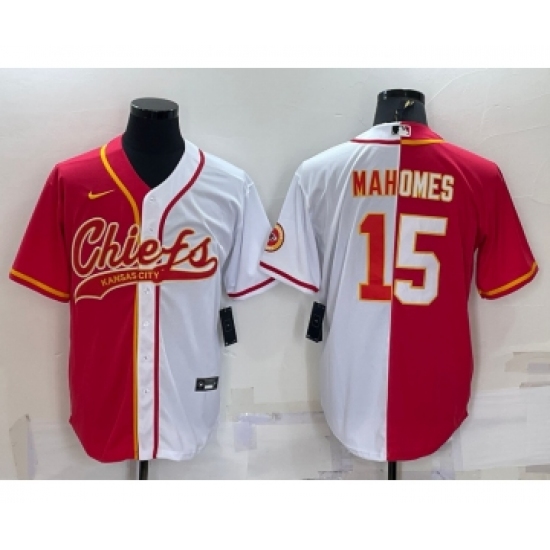 Men's Kansas City Chiefs 15 Patrick Mahomes Red White Two Tone With Patch Cool Base Stitched Baseball Jersey