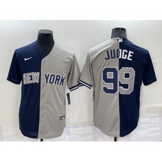Men's New York Yankees 99 Aaron Judge Navy Blue Grey Two Tone Stitched Throwback Nike Jersey