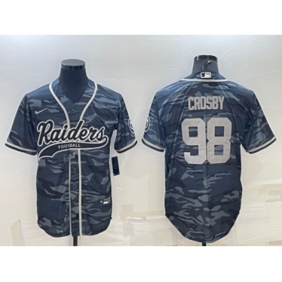 Men's Las Vegas Raiders 98 Maxx Crosby Grey Camo With Patch Cool Base Stitched Baseball Jersey