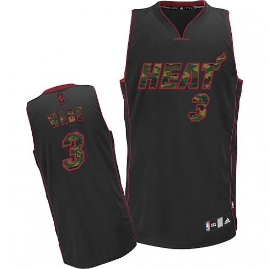 Men's Adidas Miami Heat 3 Dwyane Wade Authentic Black Camo Fashion NBA Jersey