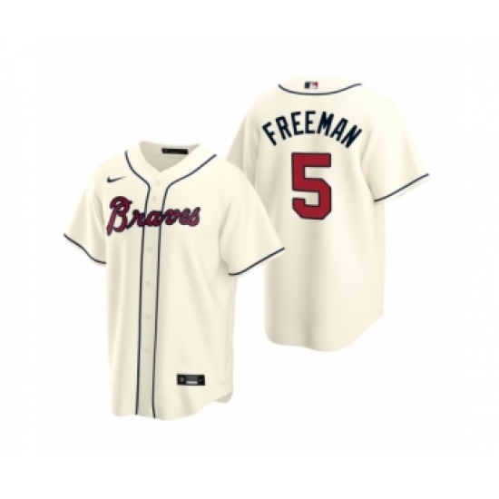 Youth Atlanta Braves 5 Freddie Freeman Nike Cream 2020 Replica Alternate Jersey