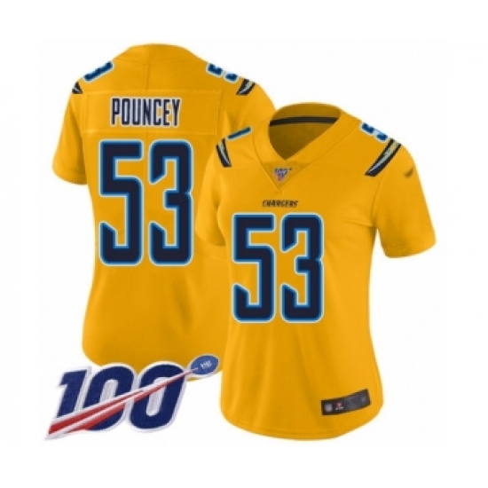 Women's Los Angeles Chargers 53 Mike Pouncey Limited Gold Inverted Legend 100th Season Football Jersey