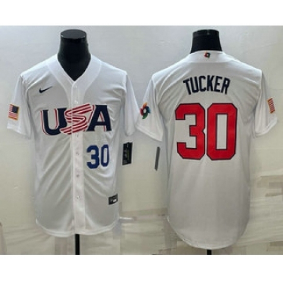Men's USA Baseball 30 Kyle Tucker Number 2023 White World Baseball Classic Stitched Jersey