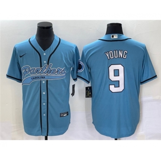 Men's Carolina Panthers 9 Bryce Young Blue Cool Base Stitched Baseball Jersey
