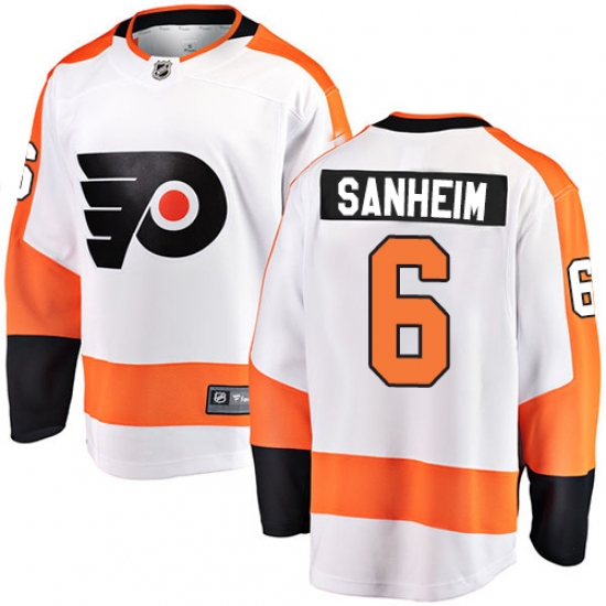 Men's Philadelphia Flyers 6 Travis Sanheim Fanatics Branded White Away Breakaway NHL Jersey
