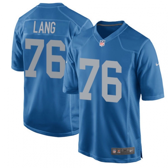 Men's Nike Detroit Lions 76 T.J. Lang Game Blue Alternate NFL Jersey