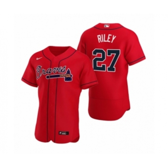 Men's Atlanta Braves 27 Austin Riley Nike Red Authentic 2020 Alternate Jersey