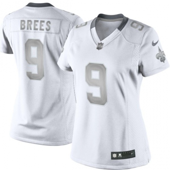 Women's Nike New Orleans Saints 9 Drew Brees Limited White Platinum NFL Jersey