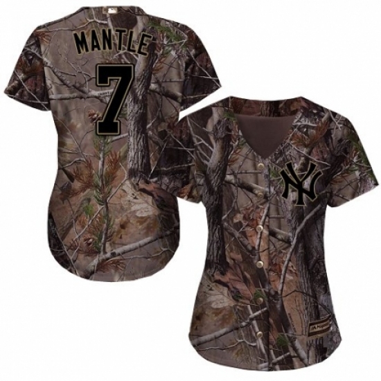 Women's Majestic New York Yankees 7 Mickey Mantle Authentic Camo Realtree Collection Flex Base MLB Jersey