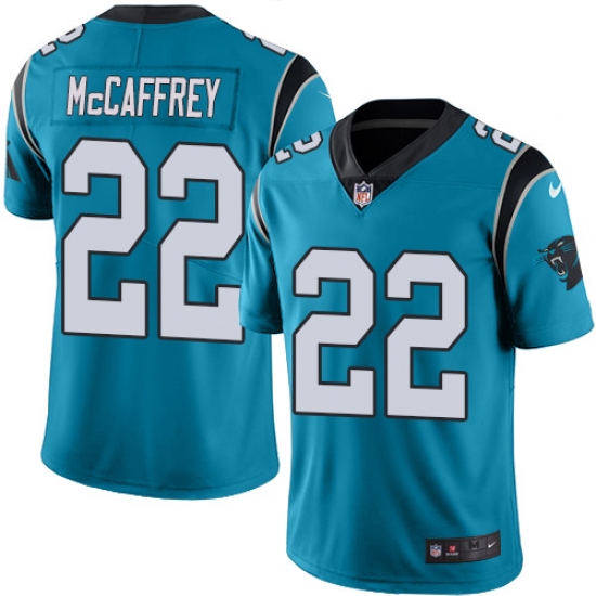 Men's Nike Carolina Panthers 22 Christian McCaffrey Blue Alternate Vapor Untouchable Limited Player NFL Jersey