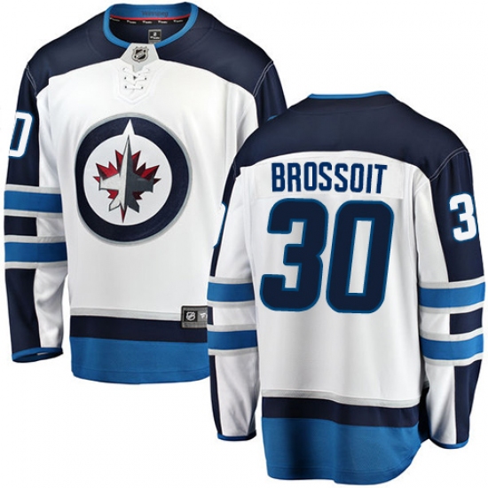 Men's Winnipeg Jets 30 Laurent Brossoit Fanatics Branded White Away Breakaway NHL Jersey