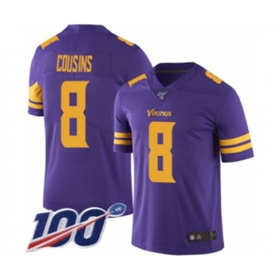 Men's Minnesota Vikings 8 Kirk Cousins Limited Purple Rush Vapor Untouchable 100th Season Football Jersey