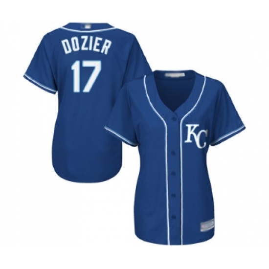 Women's Kansas City Royals 17 Hunter Dozier Replica Blue Alternate 2 Cool Base Baseball Jersey