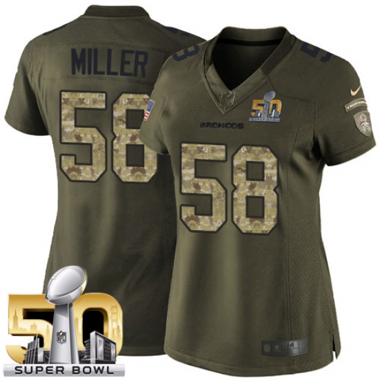 Women's Nike Denver Broncos 58 Von Miller Elite Green Salute to Service Super Bowl 50 Bound NFL Jersey