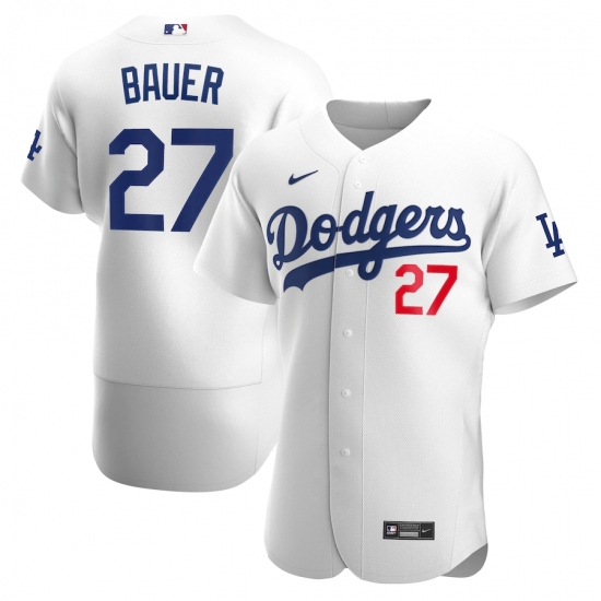 Men's Los Angeles Dodgers 27 Trevor Bauer White Nike Home Alternate Official Replica Player Jersey