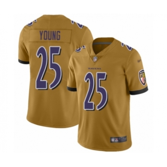 Youth Baltimore Ravens 25 Tavon Young Limited Gold Inverted Legend Football Jersey