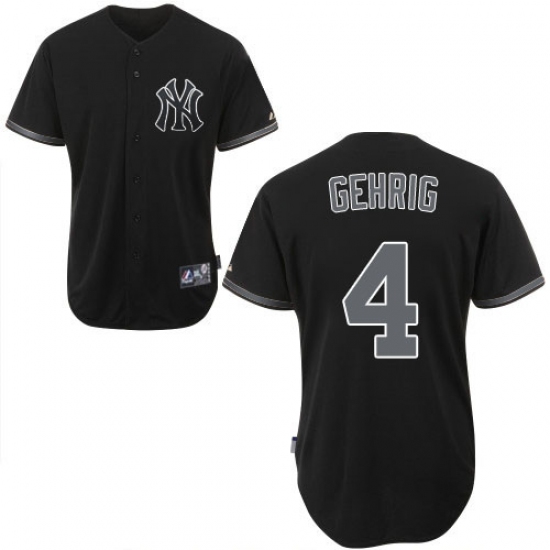 Men's Majestic New York Yankees 4 Lou Gehrig Replica Black Fashion MLB Jersey