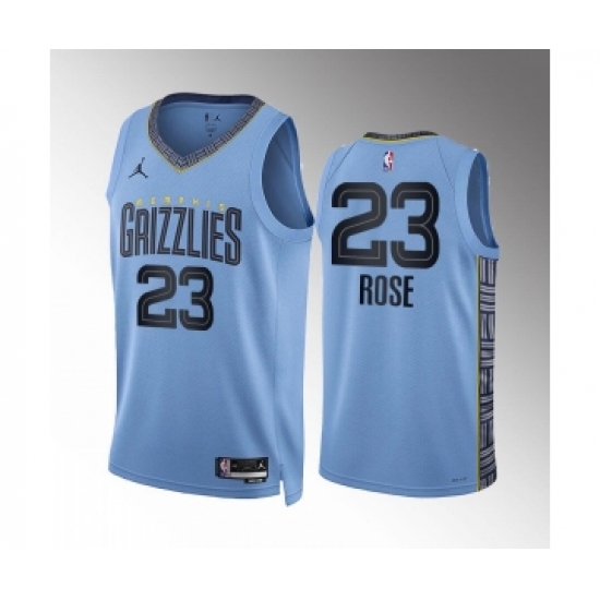 Men's Memphis Grizzlies 23 Derrick Rose Blue Statement Edition Stitched Basketball Jersey