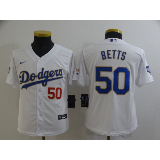 Youth Nike Los Angeles Dodgers 50 Mookie Betts White Series Champions Jersey