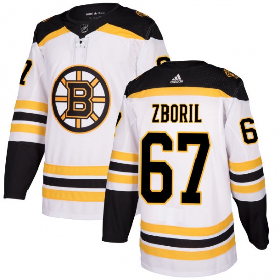 Men's Adidas Boston Bruins 67 Jakub Zboril Authentic White Away NHL Jersey