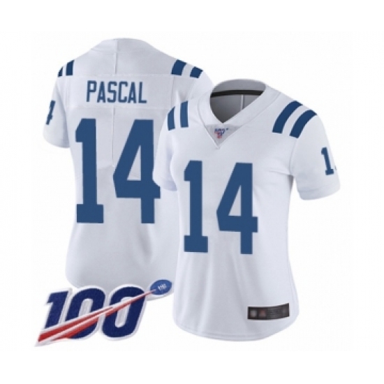 Women's Indianapolis Colts 14 Zach Pascal White Vapor Untouchable Limited Player 100th Season Football Jersey