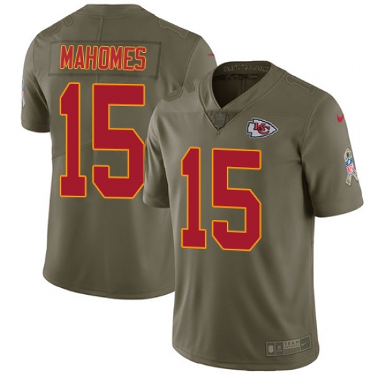 Youth Nike Kansas City Chiefs 15 Patrick Mahomes Olive Stitched NFL Limited 2017 Salute to Service Jersey